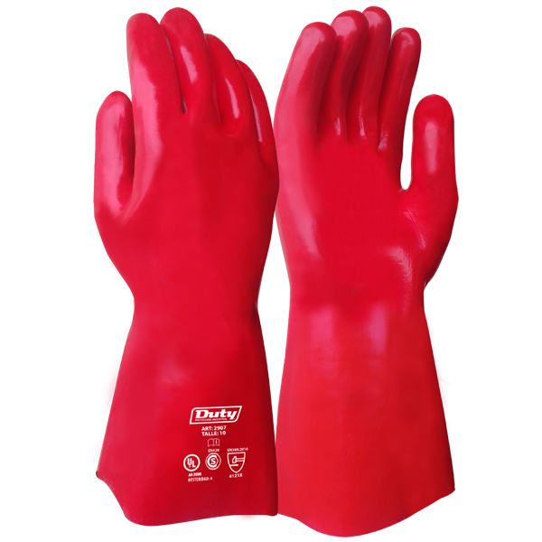 GUANTE PVC Rojo 35cm Con Soporte Textil Sin costura